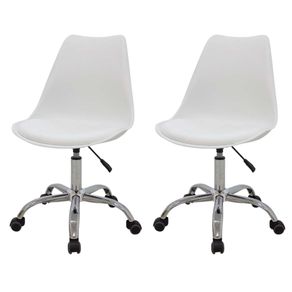 1 Kit 2 Cadeiras Giratorias Office Luisa Rivatti Assento PP Branco Base Rodizio Cromado